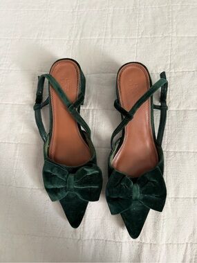 ASOS Forest Green Velvet Pointed Slingback Mules with Bow